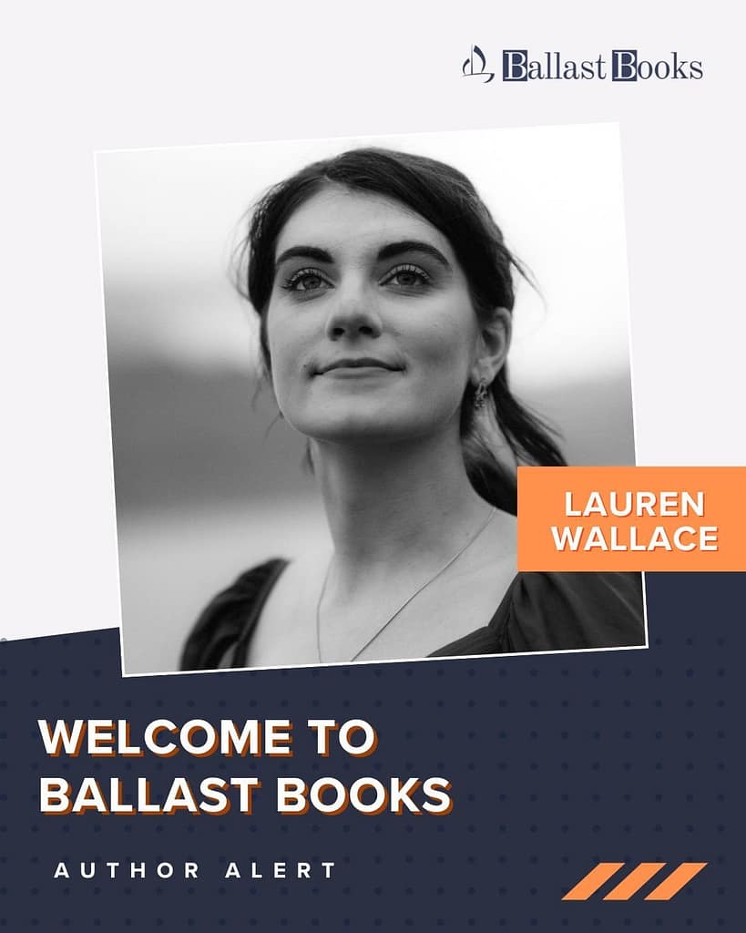 Black and white portrait of a woman looking upward, with the text 'Welcome to Ballast Books' and 'Author Alert' prominently displayed.