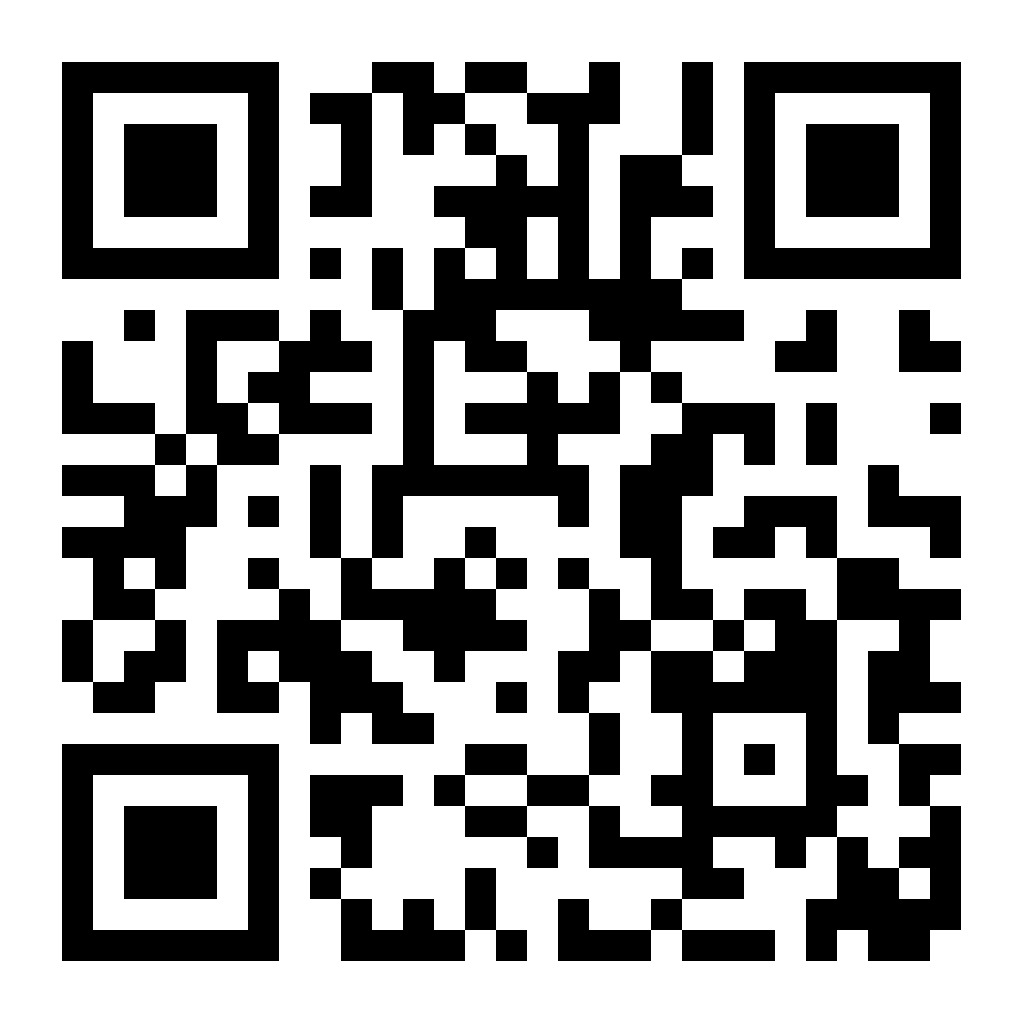 A black and white QR code displayed on a plain background.
