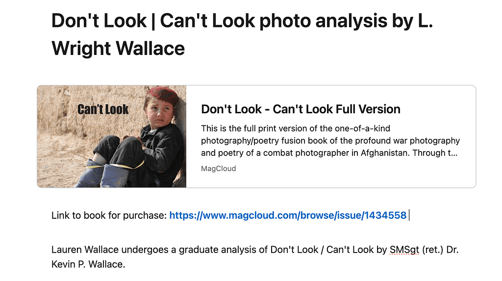Image of the book cover titled 'Don't Look - Can't Look' by L. Wright Wallace, featuring the phrase 'Can't Look' prominently.