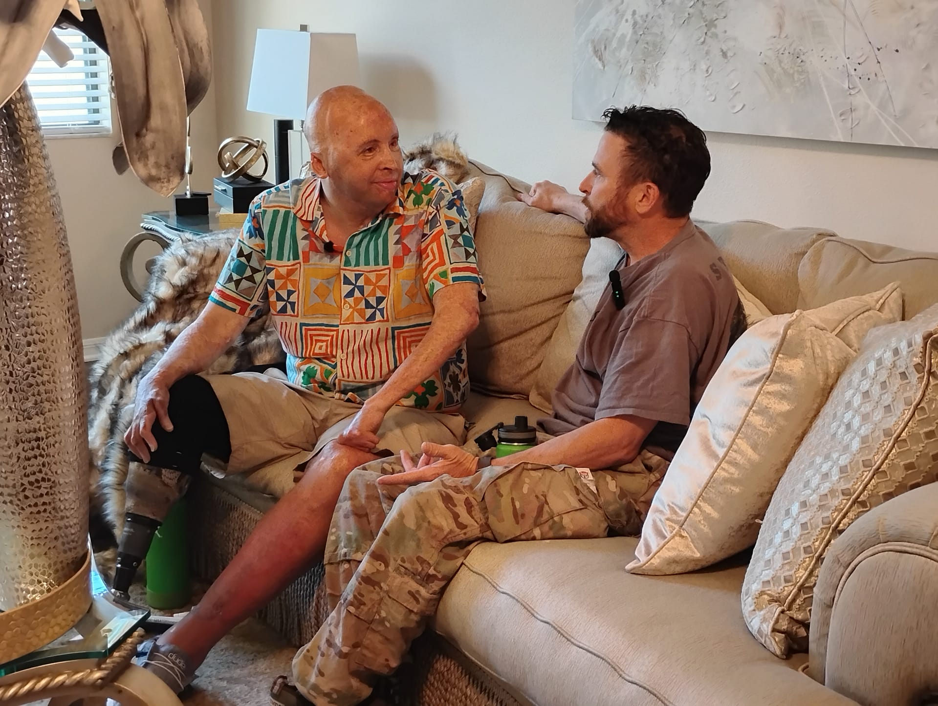 Dr. Wallace from the Van of Valor interviewing Army veteran Joel Tavera. Tavera was once considered one of the most severely injured survivors of the Iraq War but has shown incredible resilience.